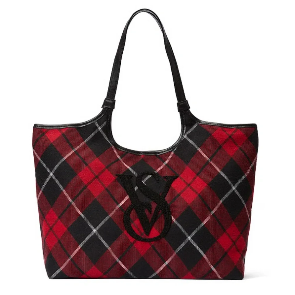 VICTORIA'S SECRET Black and Red Plaid Tote Shoulder Bag